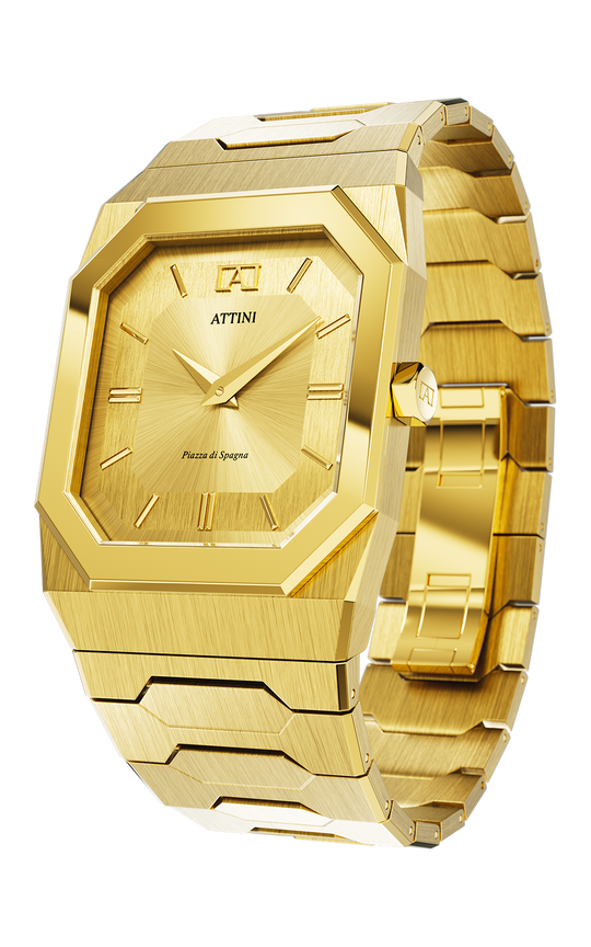 ATTINI - Piazza di Spagna, Roma / Oyster Bracelet, Gold Color, Swiss Movement