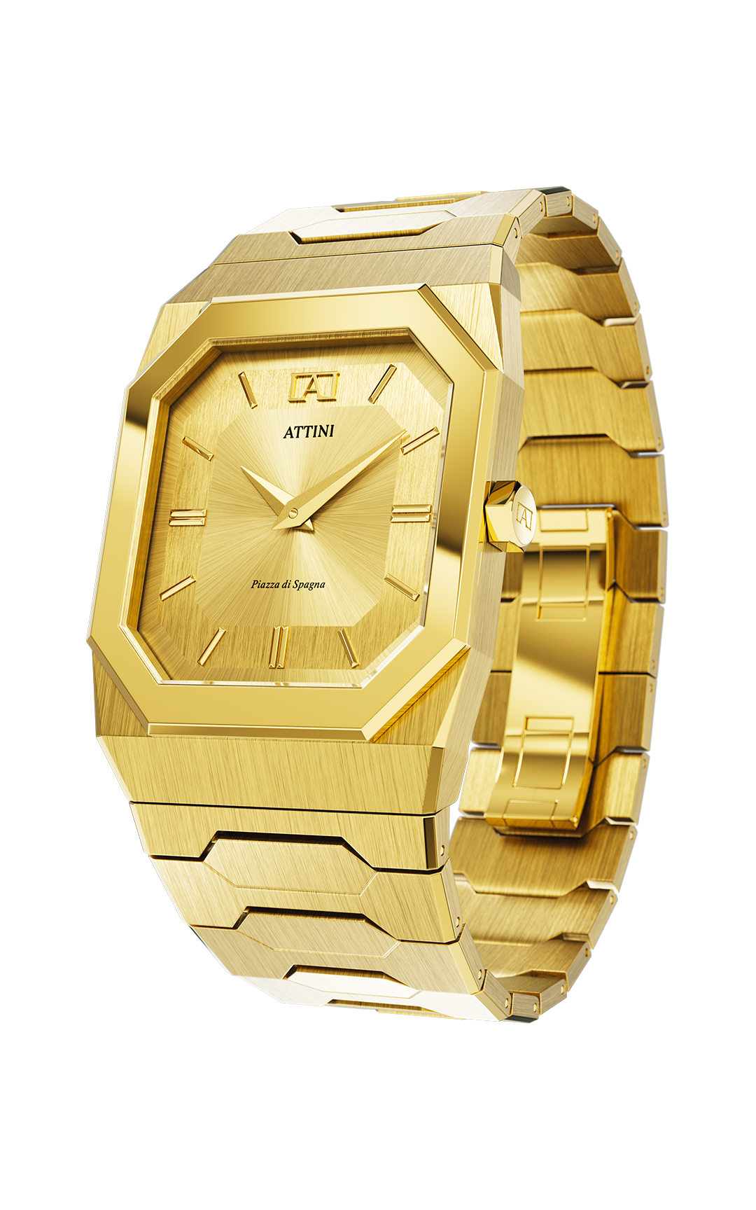 ATTINI - Piazza di Spagna, Roma / Oyster Bracelet, Gold Color, Swiss Movement.