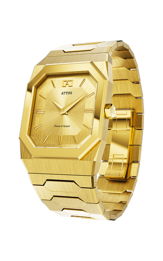 ATTINI - Piazza di Spagna, Roma / Oyster Bracelet, Gold Color, Swiss Movement.