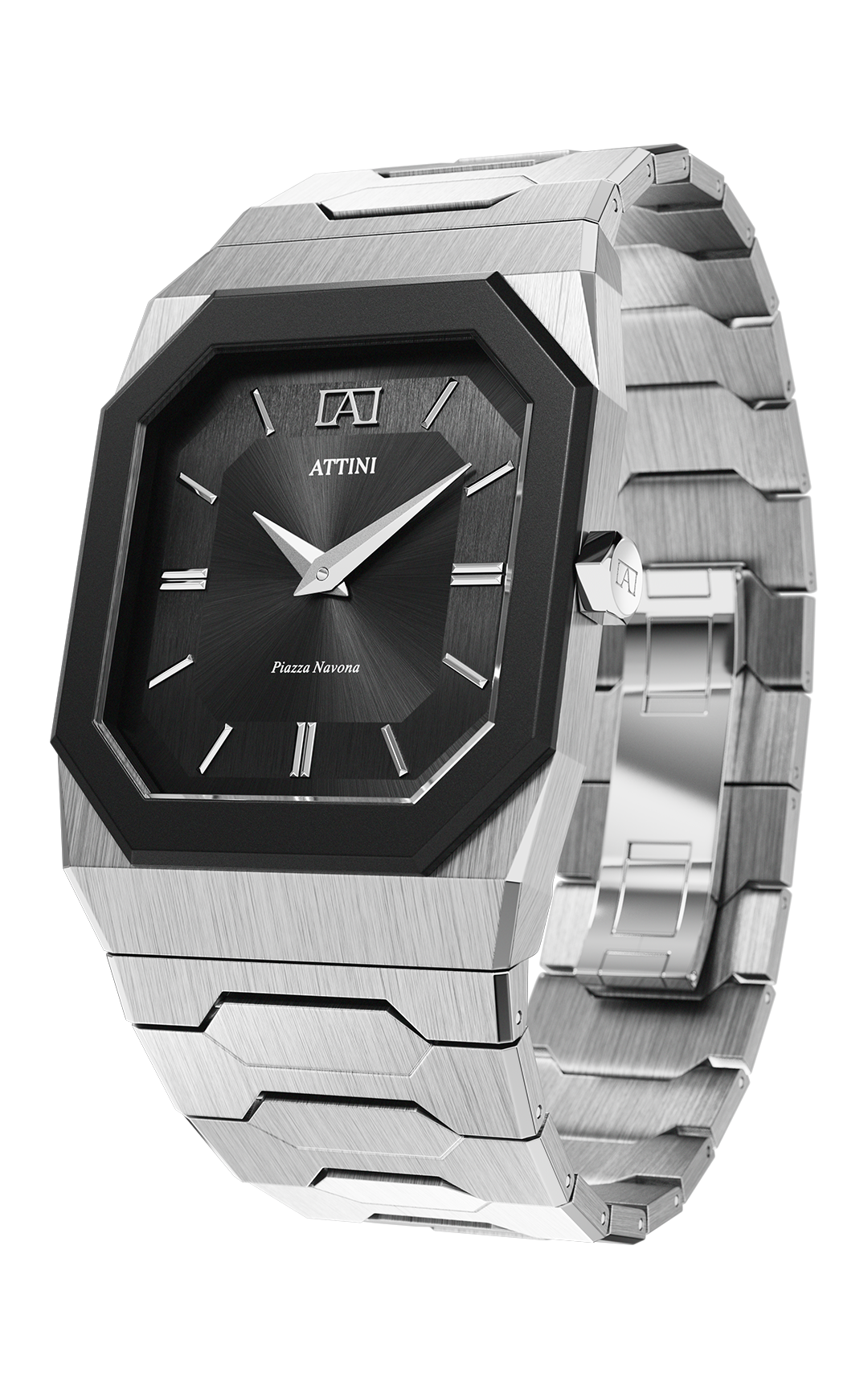 ATTINI - Piazza Navona, Roma / Oyster Bracelet, Silver Color, Swiss Movement