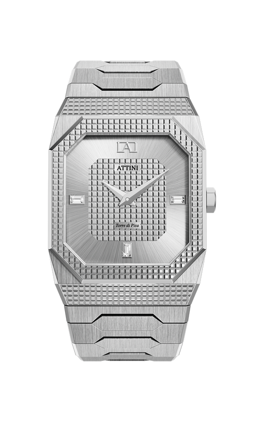 ATTINI - Torre di Pisa / Oyster Bracelet, Silver Color, Swiss Movement.