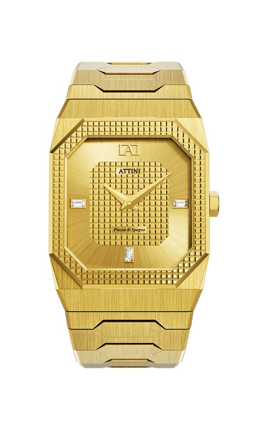 ATTINI - Piazza di Spagna, Roma / Oyster Bracelet, Gold Color, Swiss Movement.