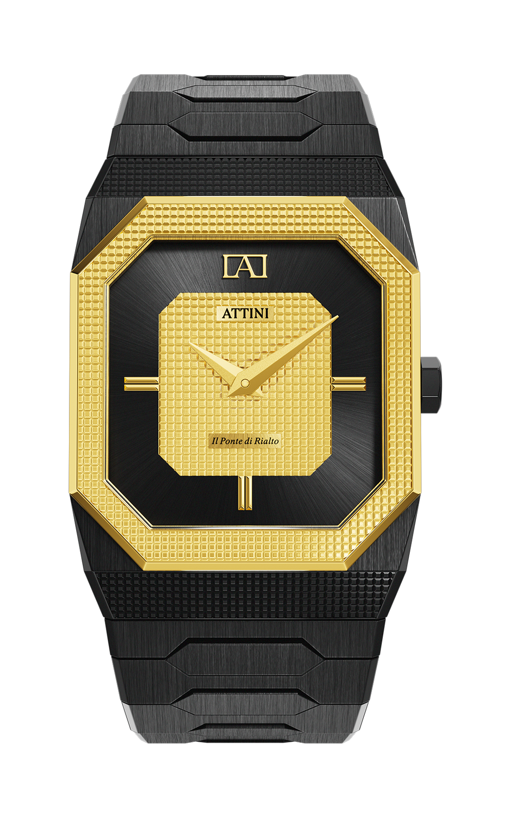 ATTINI - Il Ponte di Rialto, Venezia / Oyster Bracelet, Black Color, Swiss Movement