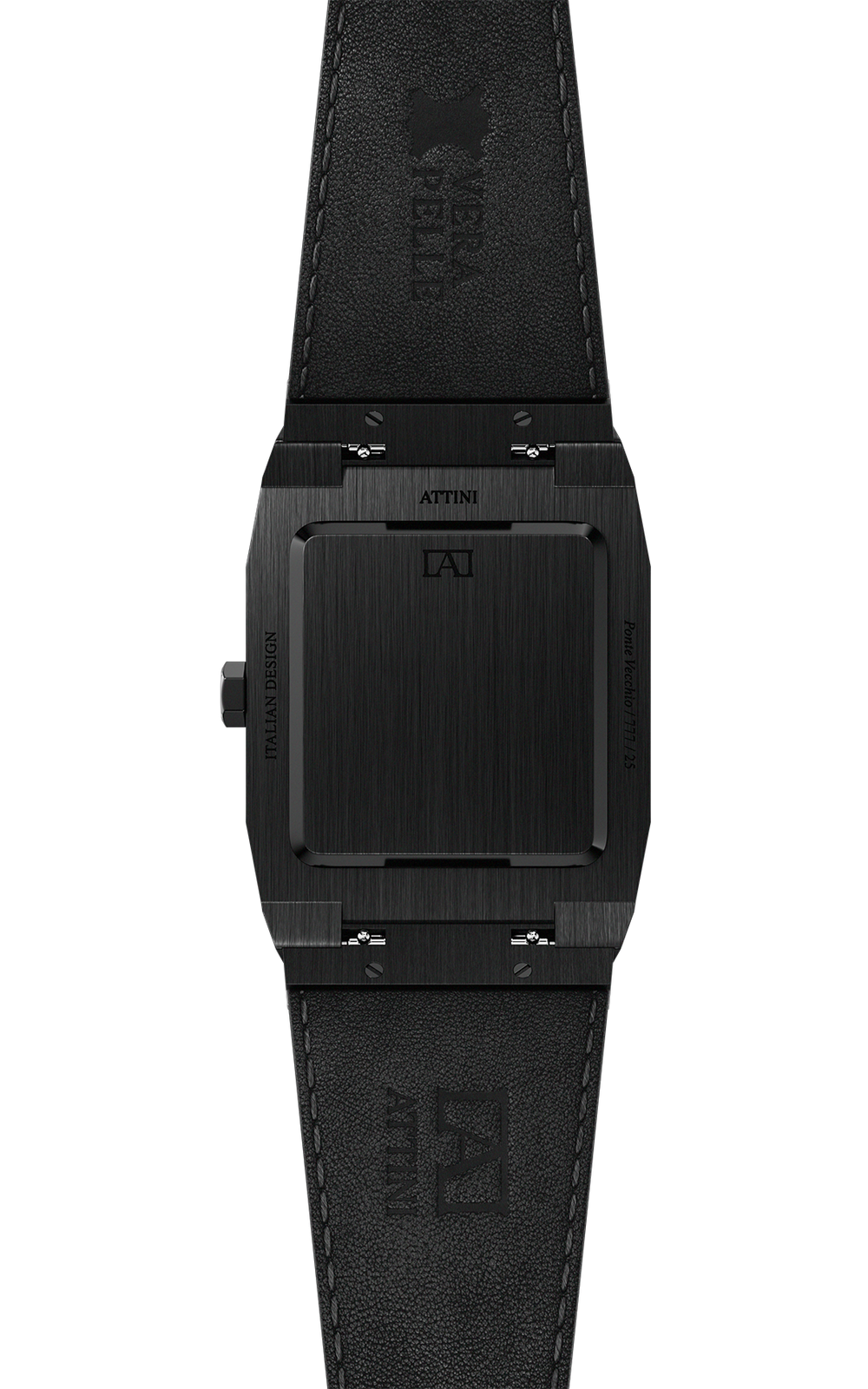 ATTINI - Ponte Vecchio, Firenze / Leather Strap (croc pattern), Black Color, Swiss Parts
