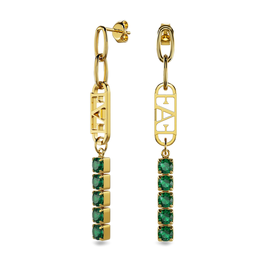 Glam Tennis Chain Earrings / Green Emerald Color.