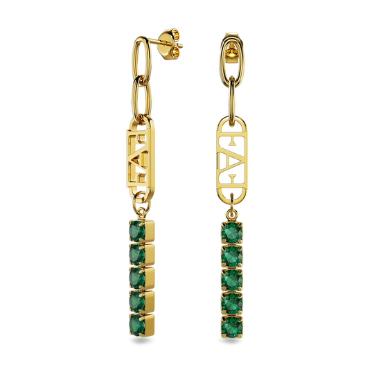 Glam Tennis Chain Earrings / Green Emerald Color.