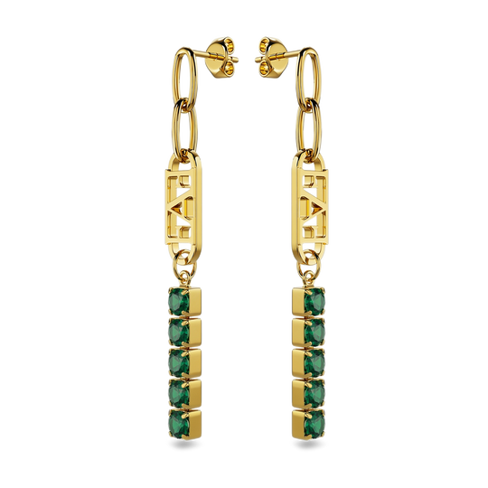 Glam Tennis Chain Earrings / Green Emerald Color.
