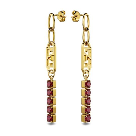 Glam Tennis Chain Earrings / Red Ruby Color.