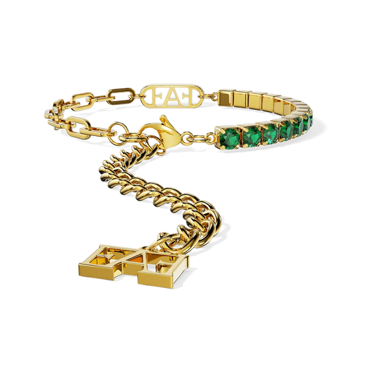 Glam Tennis Chain Bracelet / Green Emerald Color.