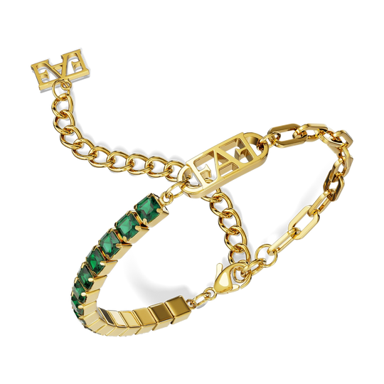 Glam Tennis Chain Bracelet / Green Emerald Color