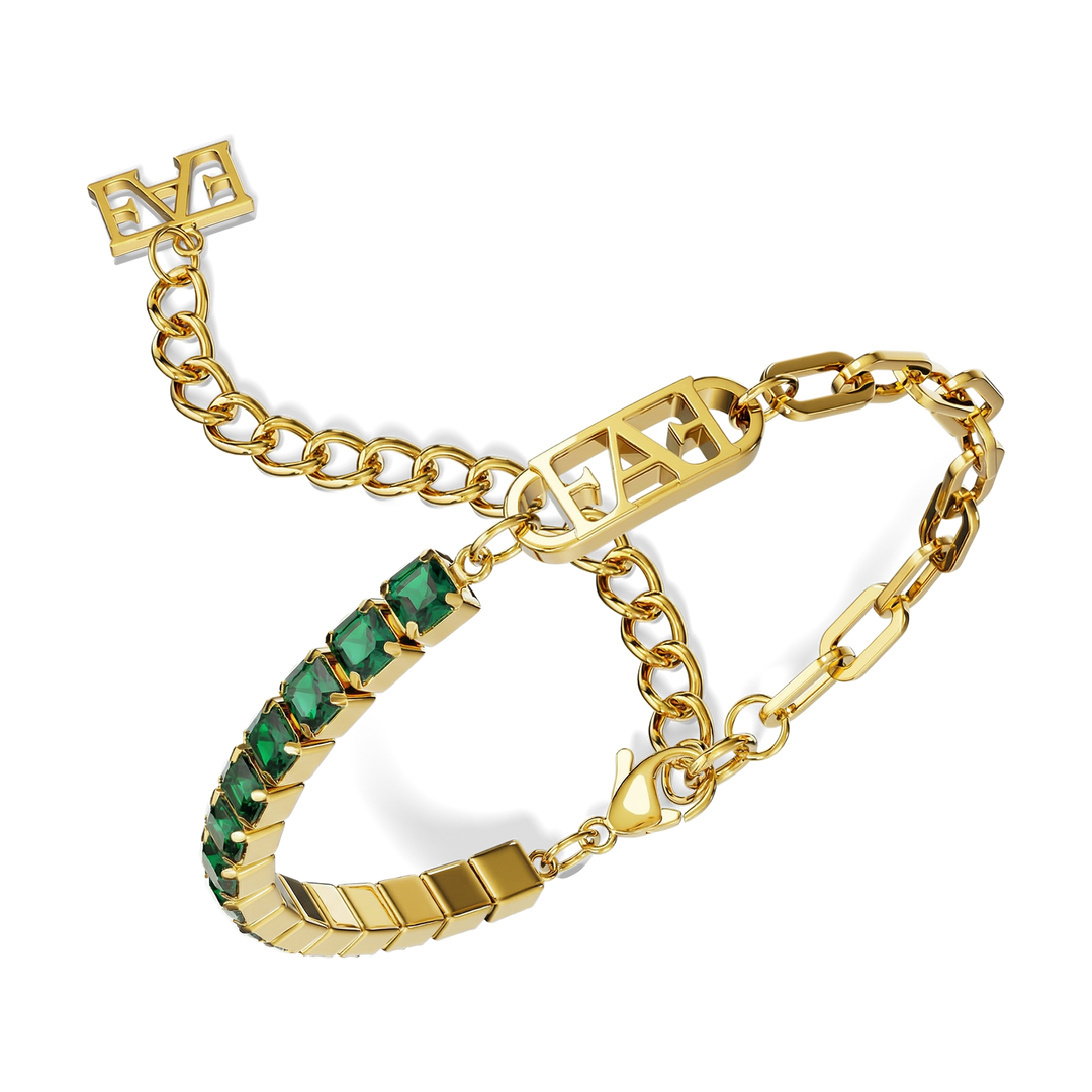 Glam Tennis Chain Bracelet / Green Emerald Color.