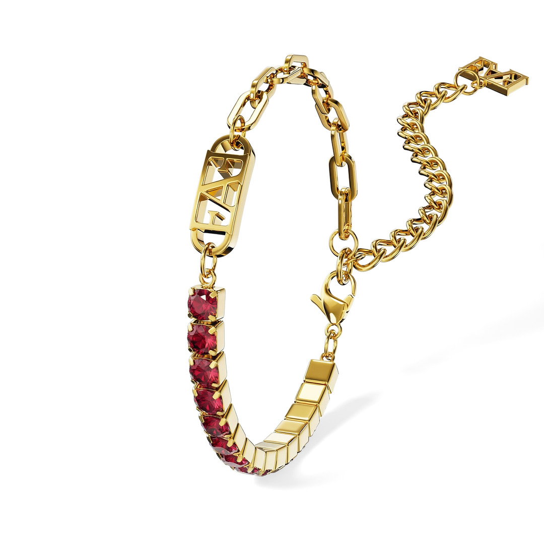Glam Tennis Chain Bracelet / Red Ruby Color