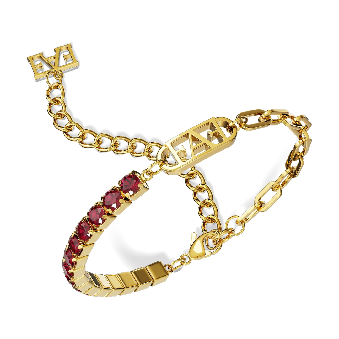 Glam Tennis Chain Bracelet / Red Ruby Color