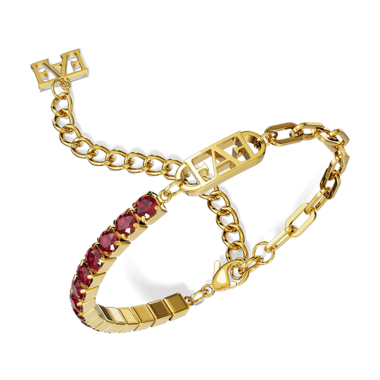 Glam Tennis Chain Bracelet / Red Ruby Color.