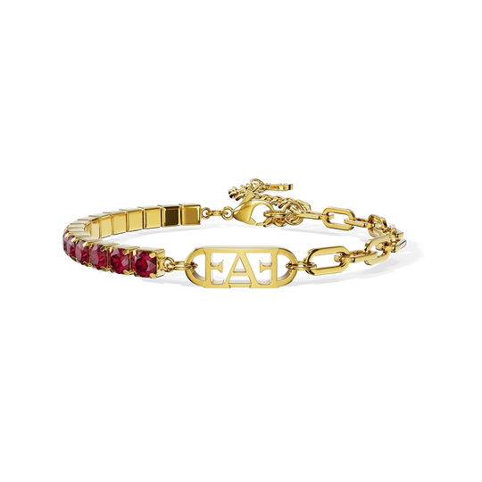 Glam Tennis Chain Bracelet / Red Ruby Color.