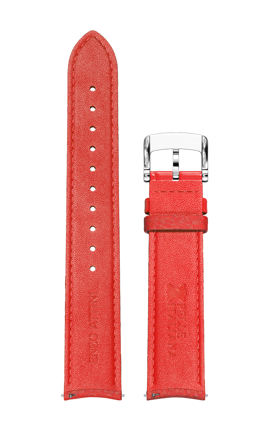 Red Italian Leather Strap / Silver Color Buckle
