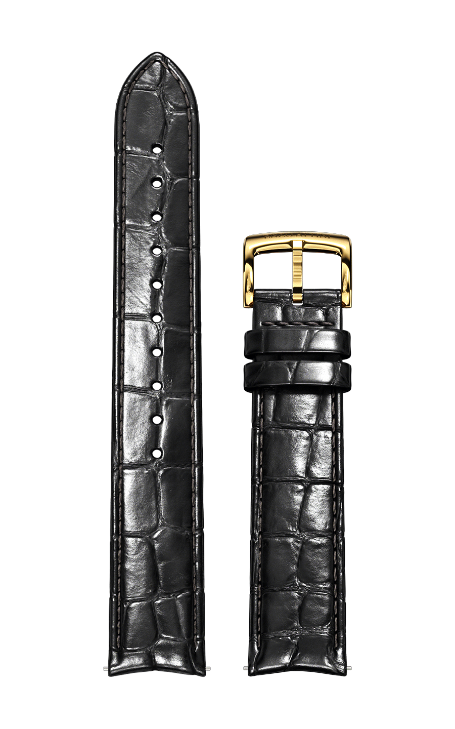 Black Italian Leather Strap (croc pattern) / Gold Color Buckle