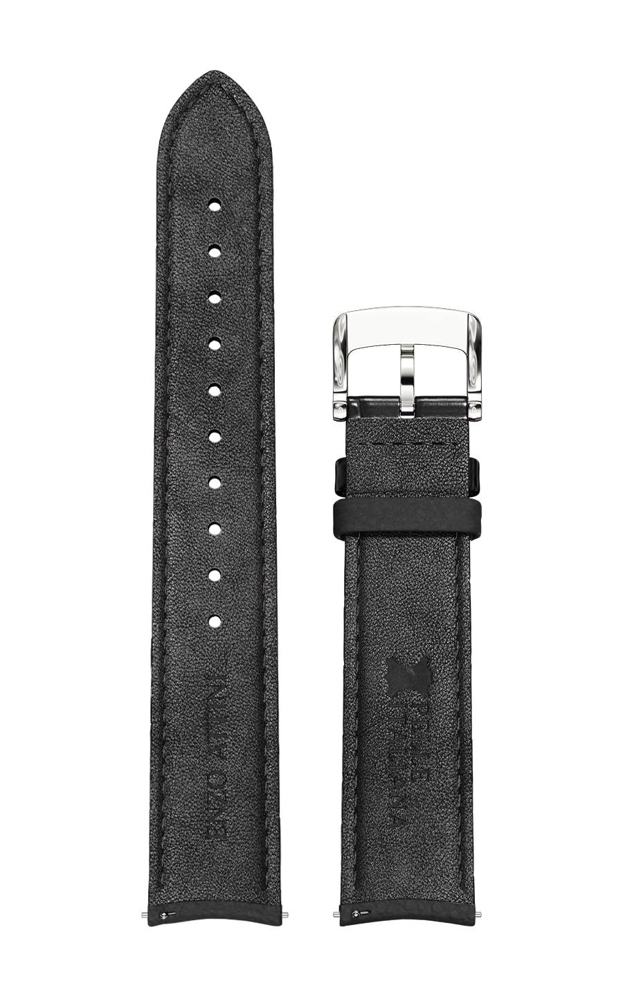 Black Italian Leather Strap / Silver Color Buckle