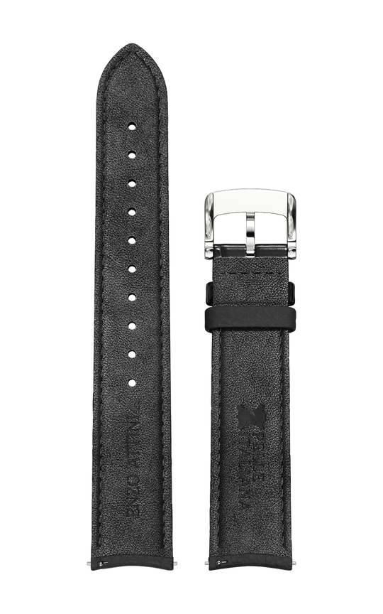 Black Italian Leather Strap / Silver Color Buckle