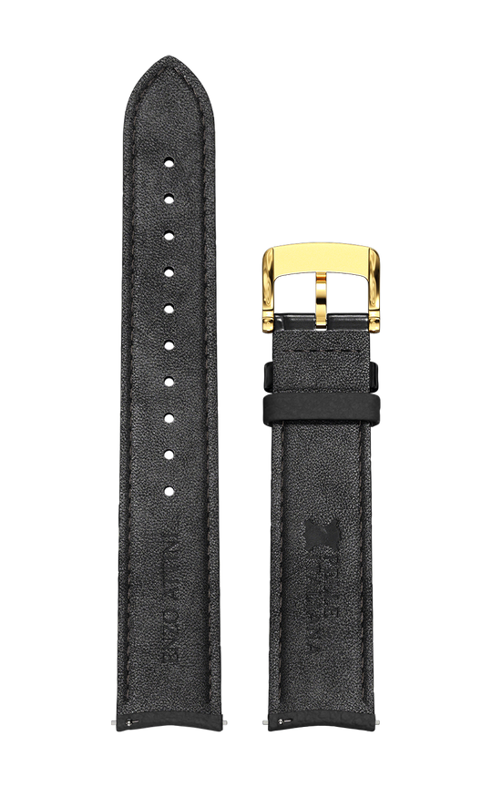 Black Italian Leather Strap / Gold Color Buckle