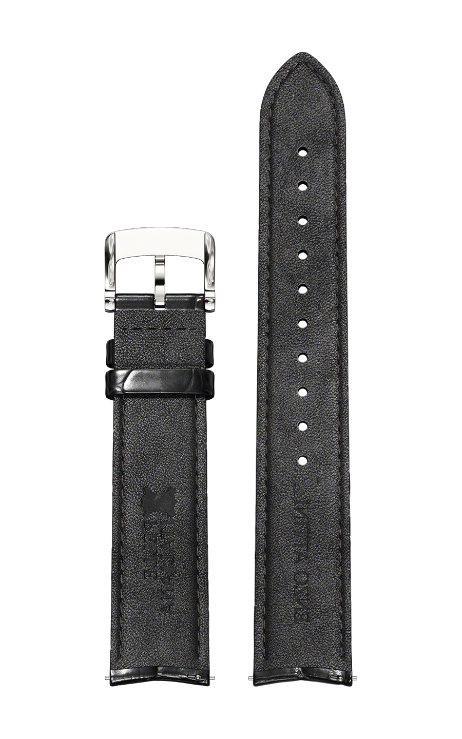 Black Italian Leather Strap (croc pattern) / Silver Color Buckle