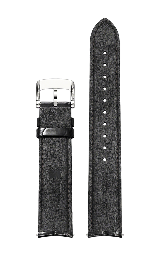 Black Italian Leather Strap (croc pattern) / Silver Color Buckle