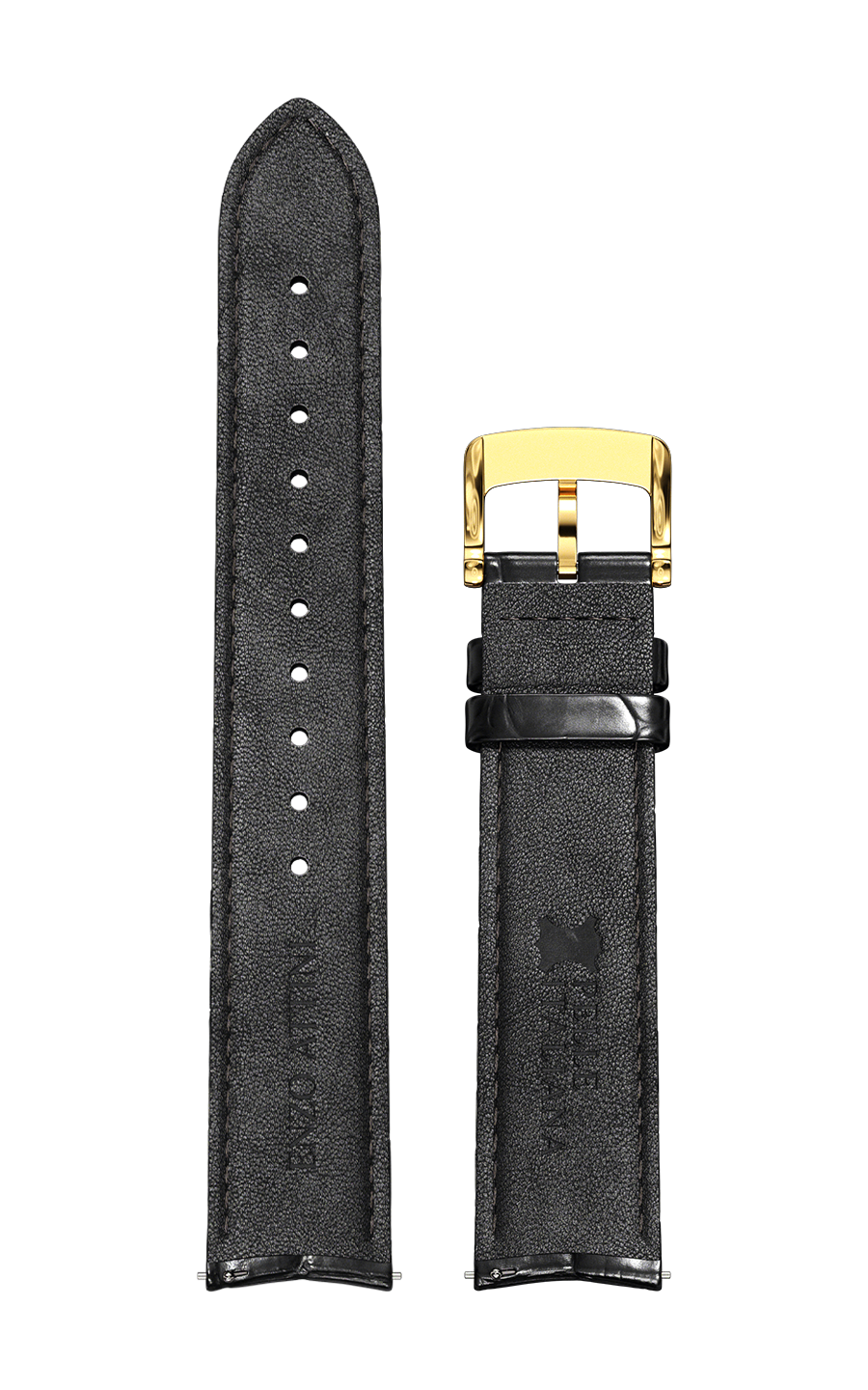 Black Italian Leather Strap (croc pattern) / Gold Color Buckle