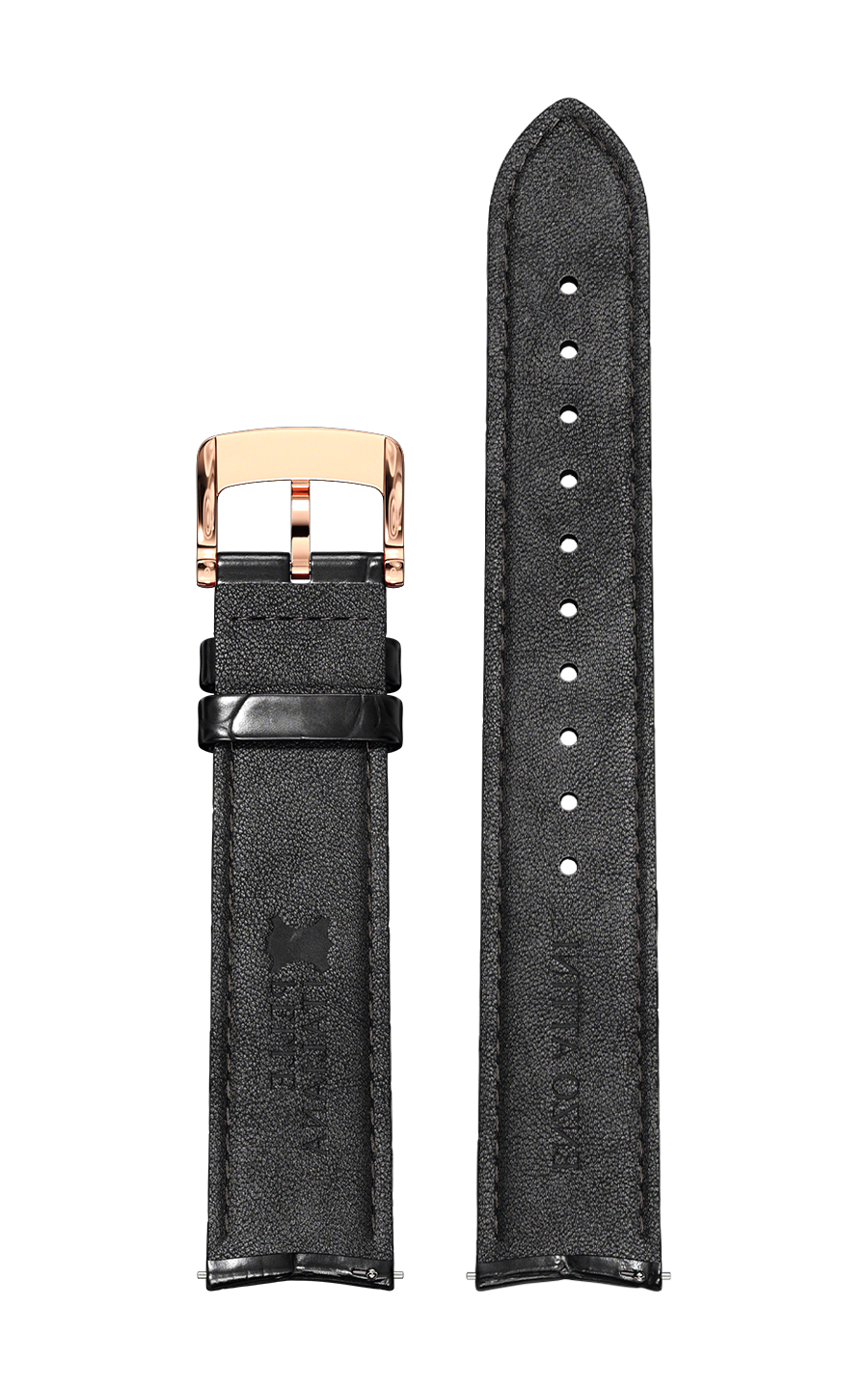 Black Italian Leather Strap (croc pattern) / Rose Gold Color Buckle
