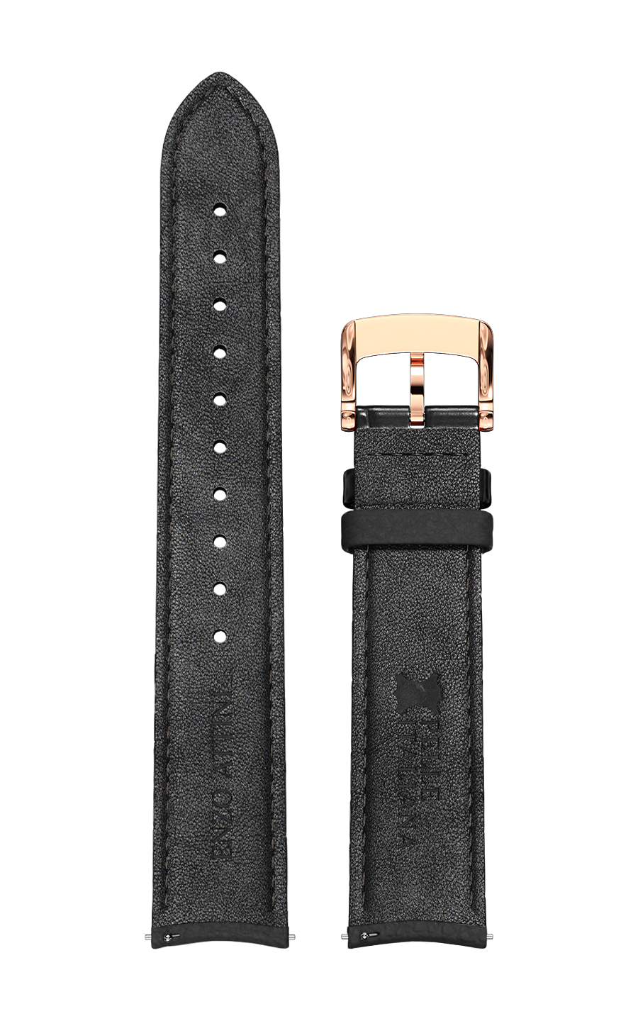 Black Italian Leather Strap / Rose Gold Color Buckle