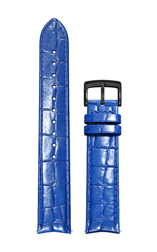 Blue Italian Leather Strap (croc pattern) / Black Color Buckle