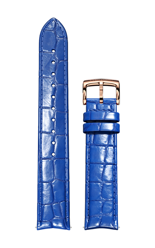 Blue Italian Leather Strap (croc pattern) / Rose Gold Color Buckle
