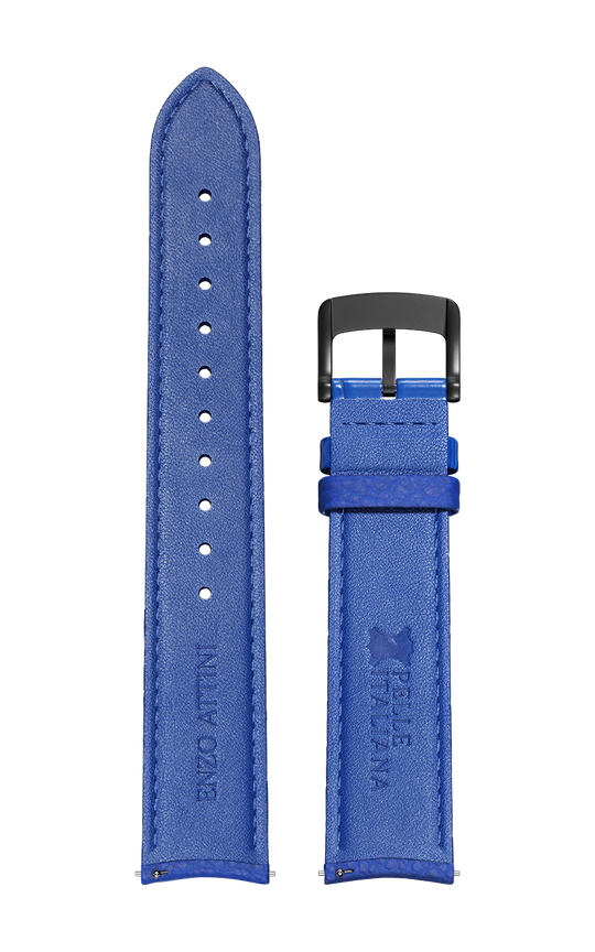 Blue Italian Leather Strap / Black Color Buckle