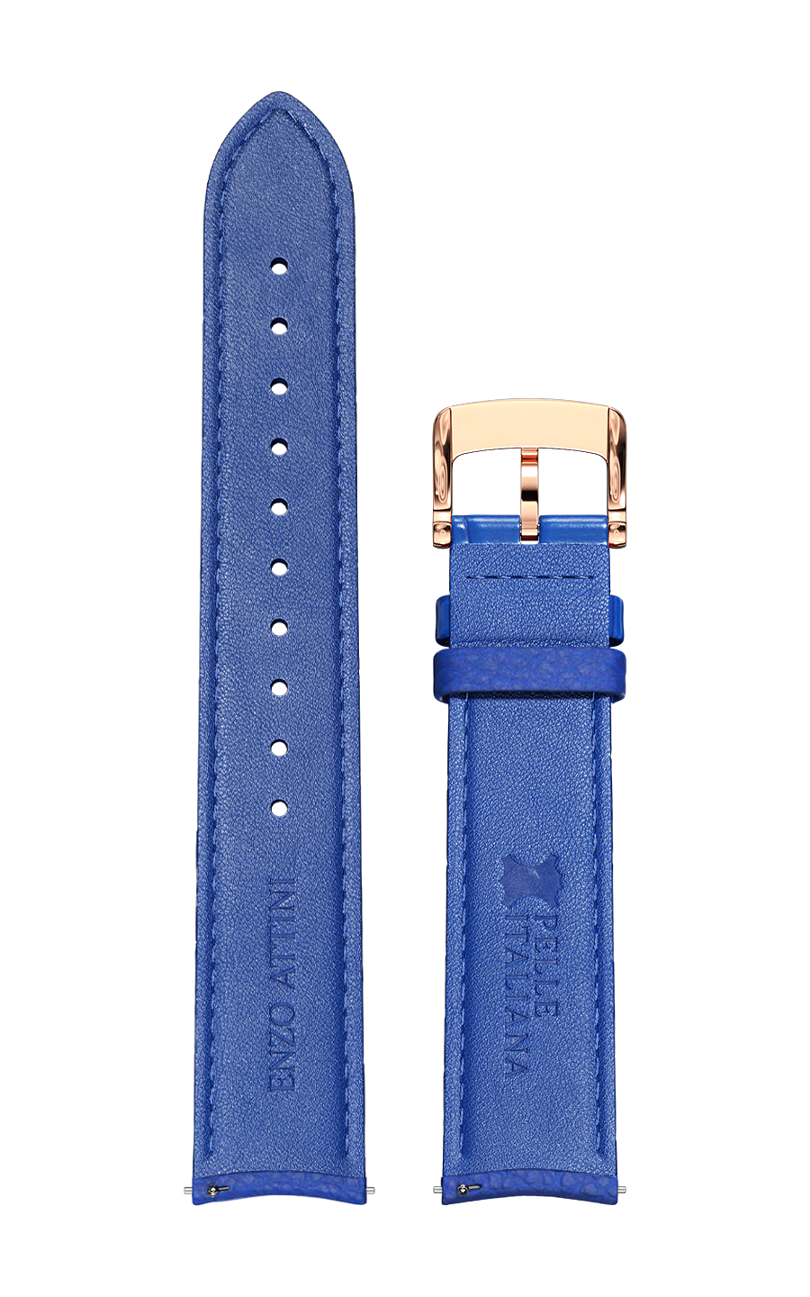 Blue Italian Leather Strap / Rose Gold Color Buckle