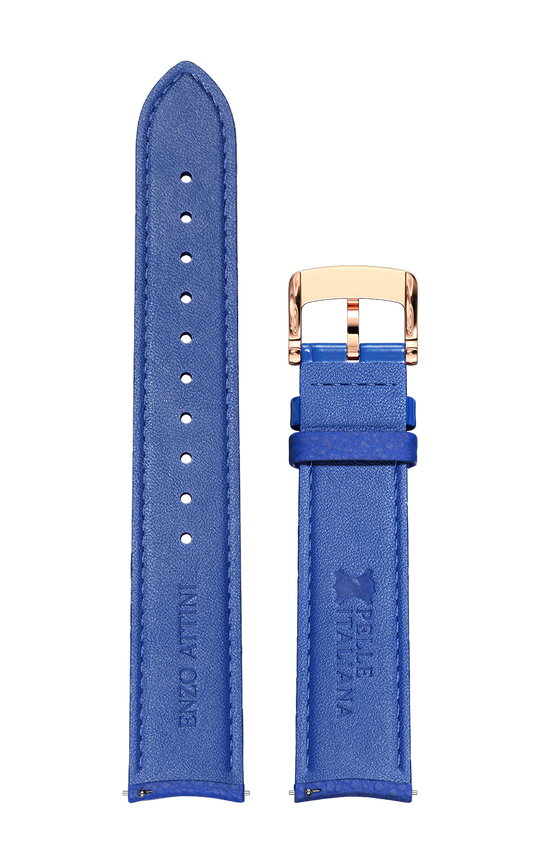 Blue Italian Leather Strap / Rose Gold Color Buckle