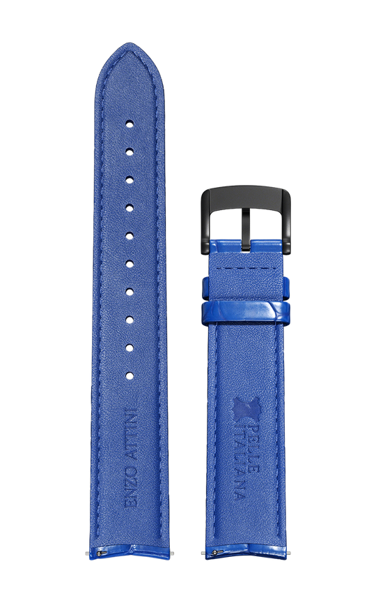 Blue Italian Leather Strap (croc pattern) / Black Color Buckle