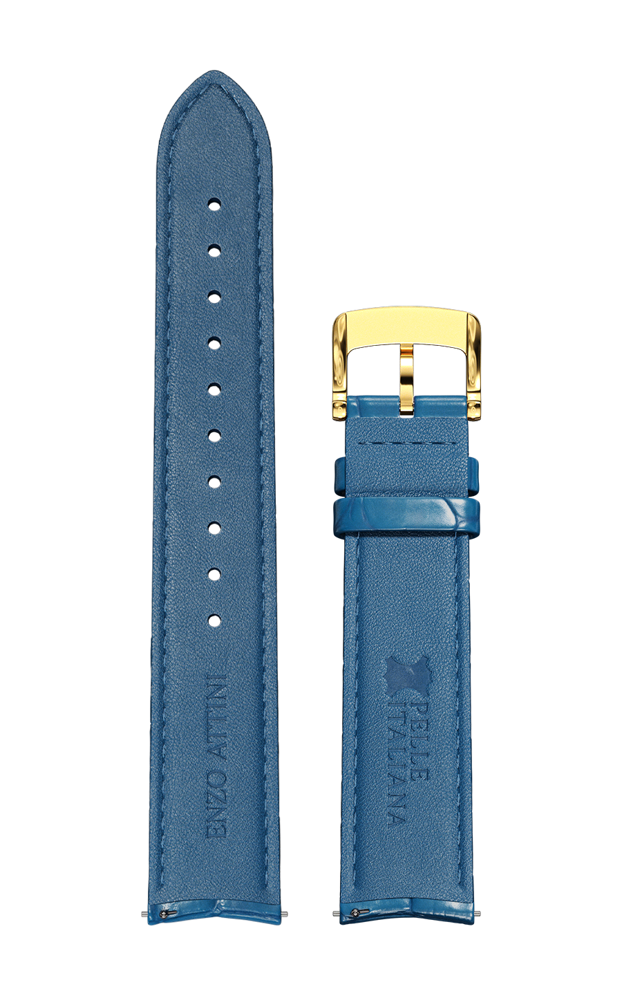 Blue Italian Leather Strap / Gold Color Buckle
