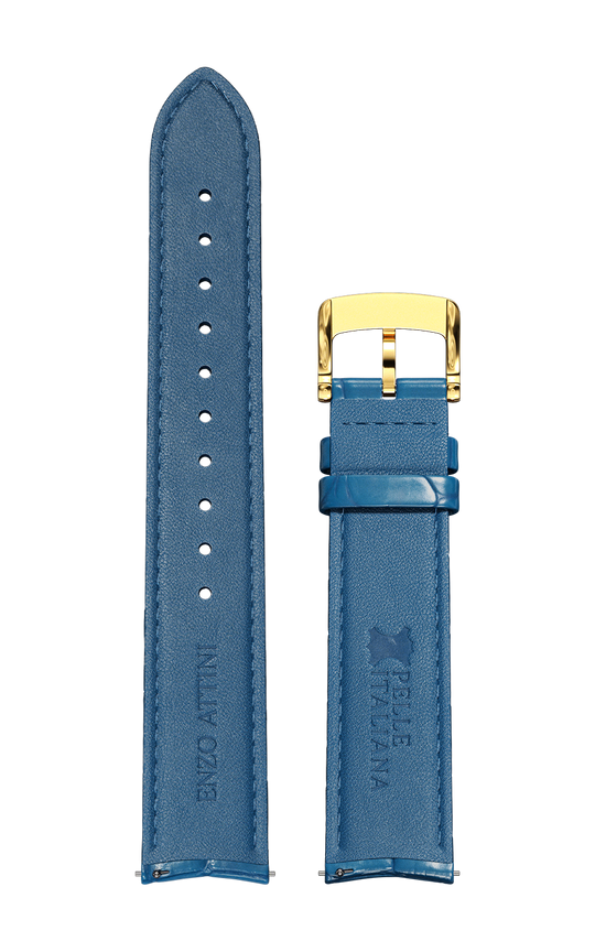 Blue Italian Leather Strap / Gold Color Buckle
