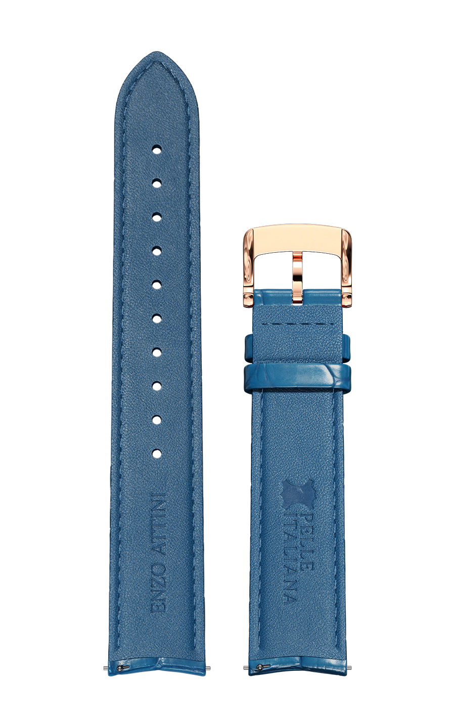 Blue Italian Leather Strap / Rose Gold Color Buckle