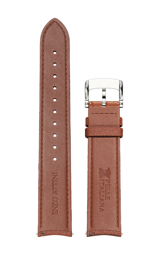Brown Italian Leather Strap / Silver Color Buckle