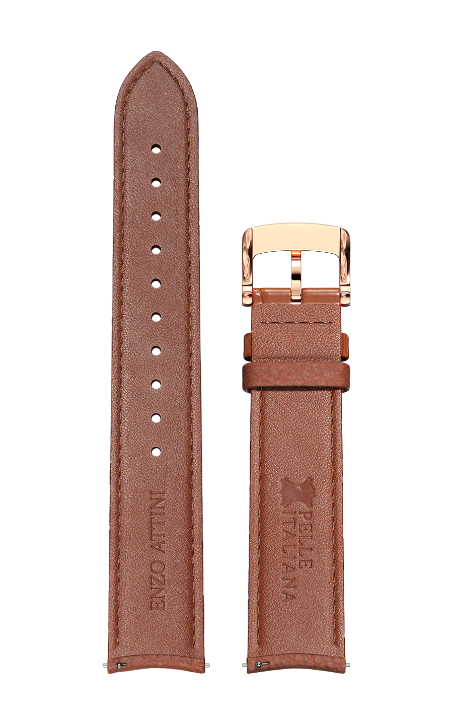 Brown Italian Leather Strap / Rose Gold Color Buckle