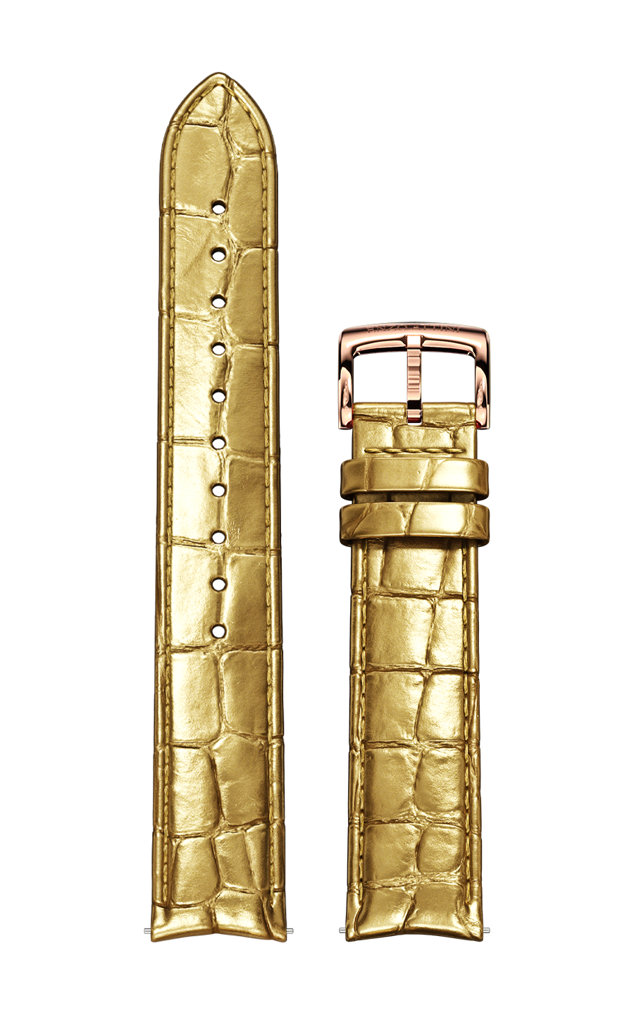 Gold Italian Leather Strap (croc pattern) / Rose Gold Color Buckle