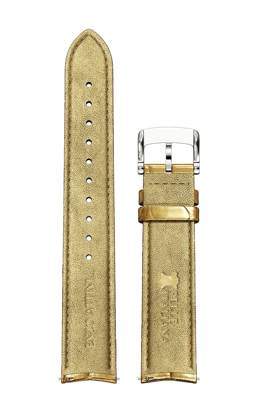 Gold Italian Leather Strap (croc pattern) / Silver Gold Color Buckle