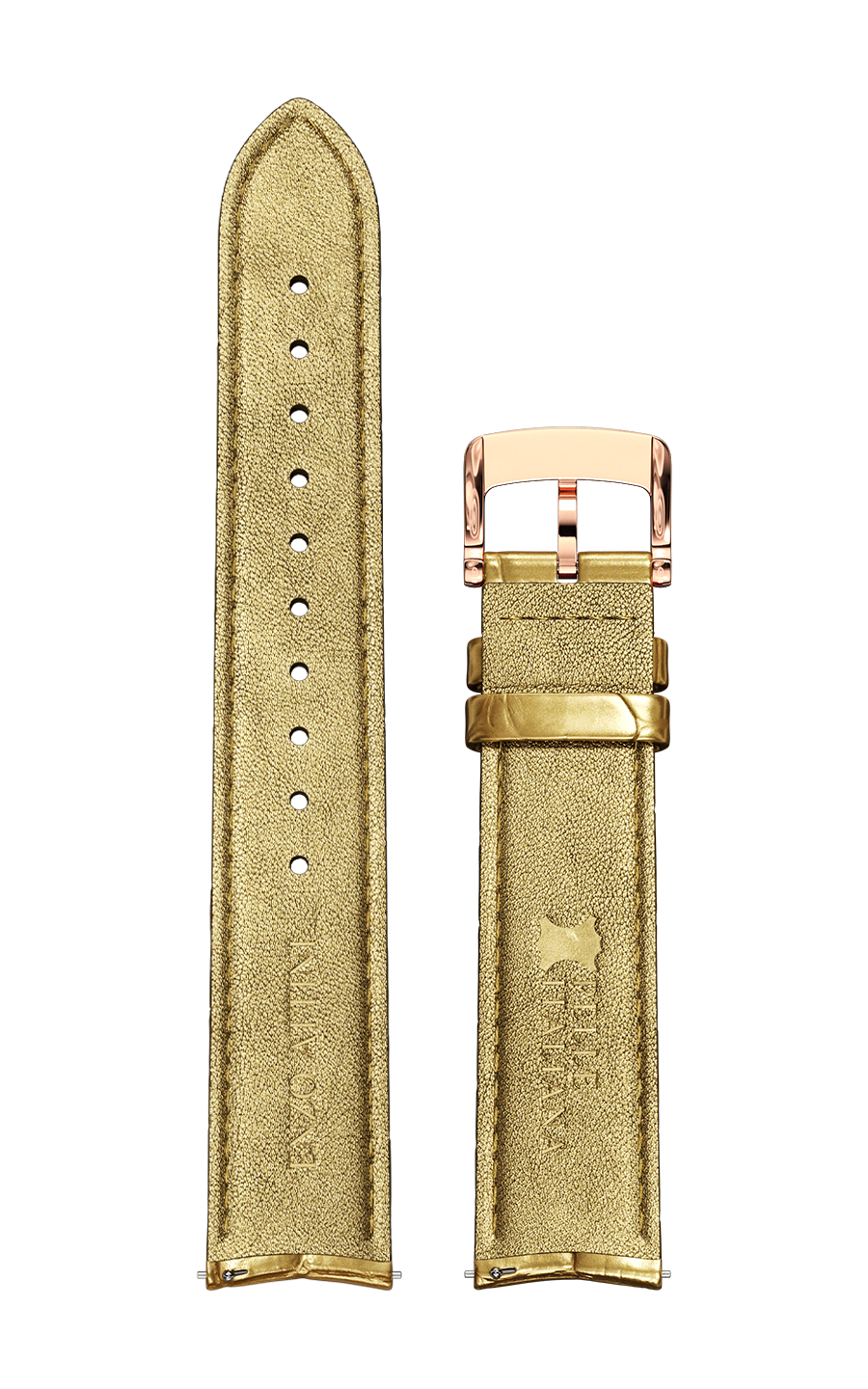 Gold Italian Leather Strap (croc pattern) / Rose Gold Color Buckle