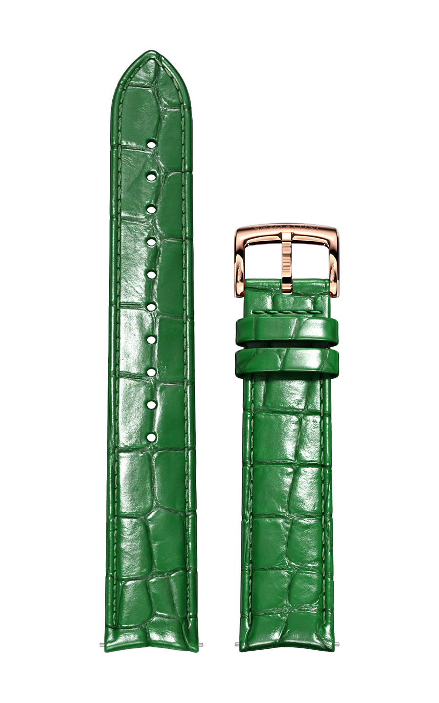 Green Italian Leather Strap (croc pattern) / Rose Gold Color Buckle