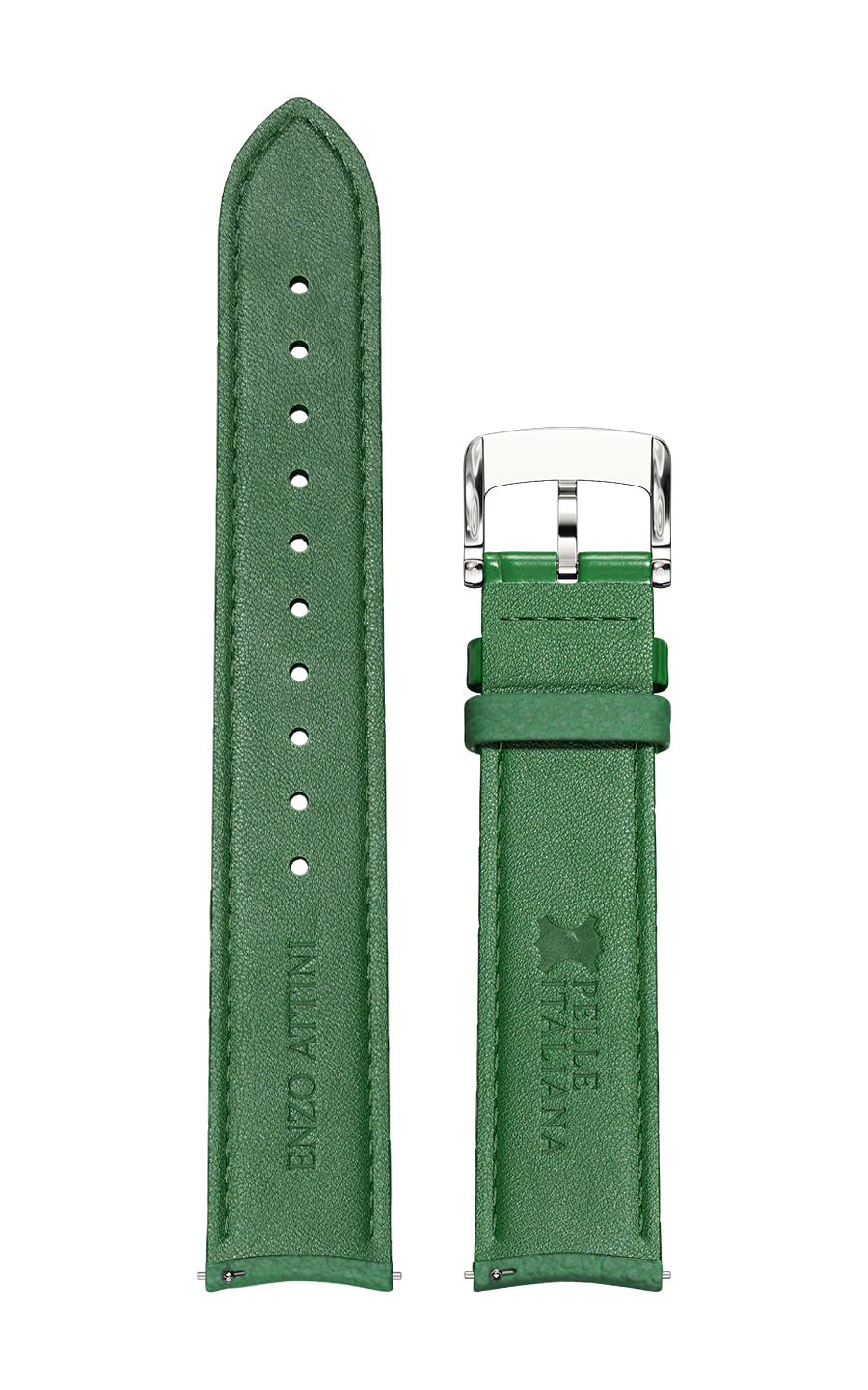 Green Italian Leather Strap / Silver Color Buckle