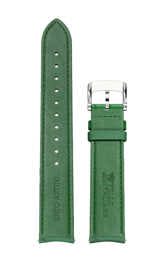 Green Italian Leather Strap / Silver Color Buckle