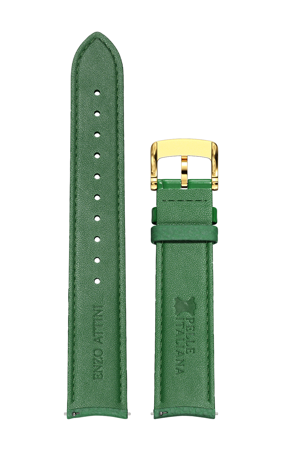Green Italian Leather Strap / Gold Color Buckle