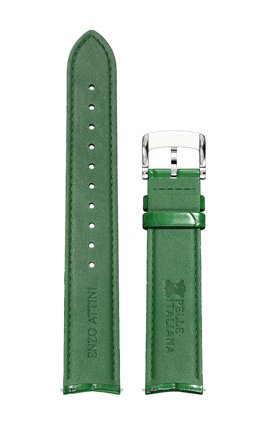 Green Italian Leather Strap (croc pattern) / Silver Color Buckle