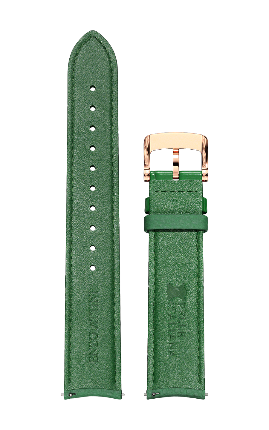Green Italian Leather Strap / Rose Gold Color Buckle