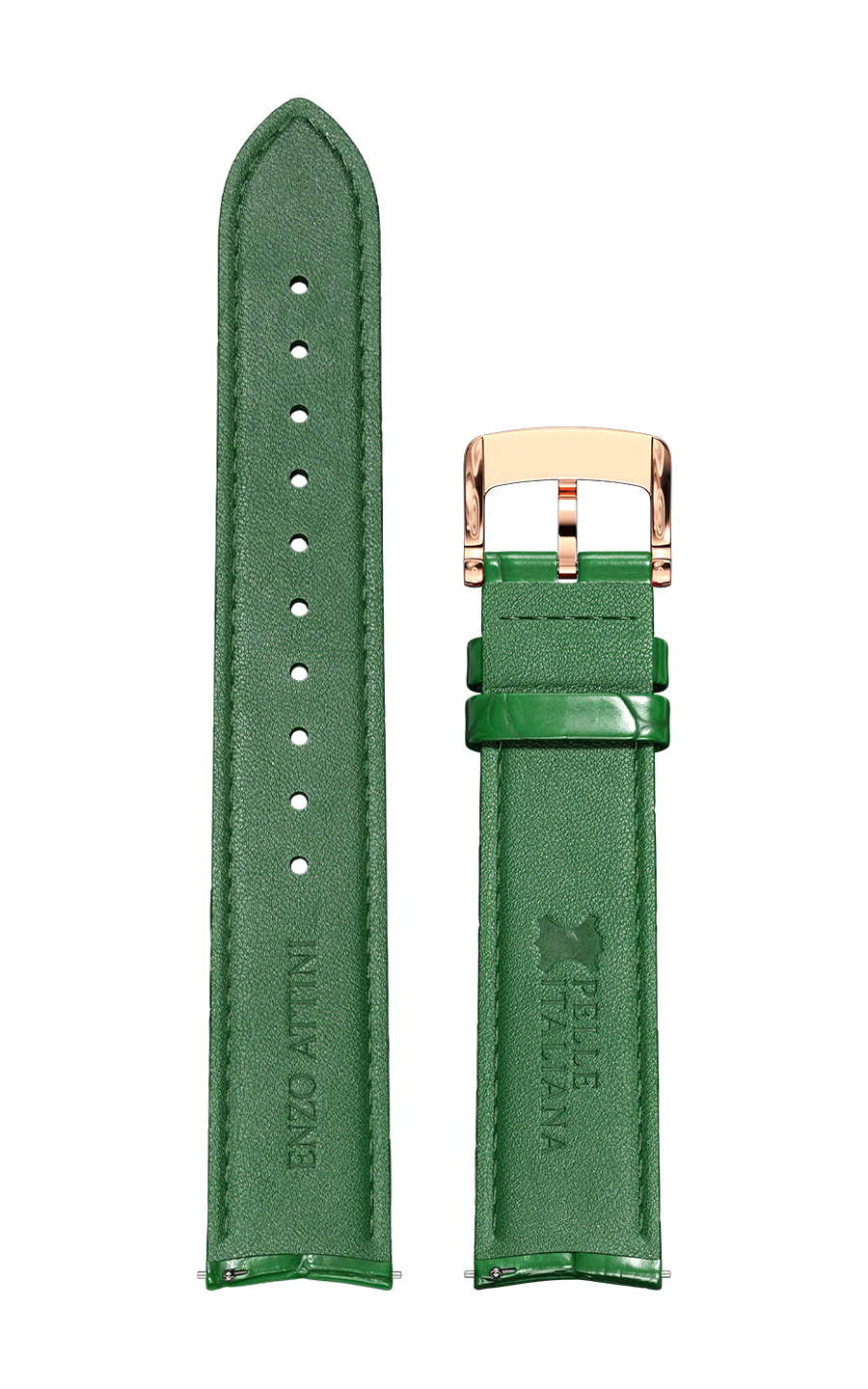 Green Italian Leather Strap (croc pattern) / Rose Gold Color Buckle